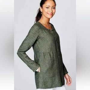 Pure Jill 100% linen peat pinstripe long sleeve tunic blouse pockets size 2X NWT